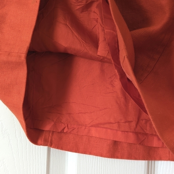 Express Tailleur 90's Vintage Linen High Waisted Mini Pencil Skirt Orange 7/8 - Picture 6 of 9